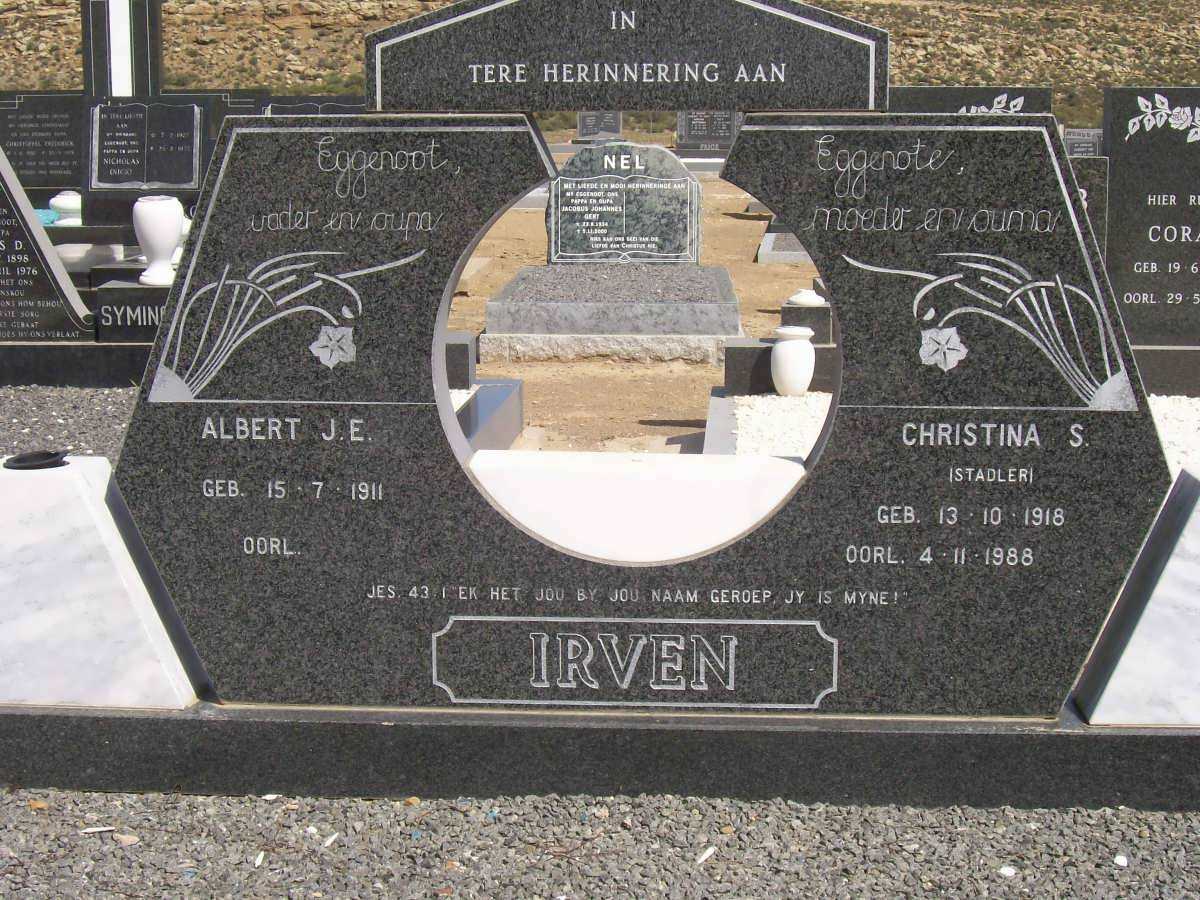 IRVEN Albert J.E. 1911- &amp; Christina S. STADLER 1918-1988