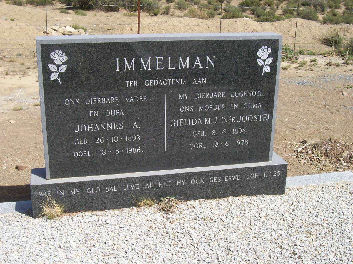 IMMELMAN Johannes A. 1893-1986 &amp; Gielida M.J. JOOSTE 1896-1978