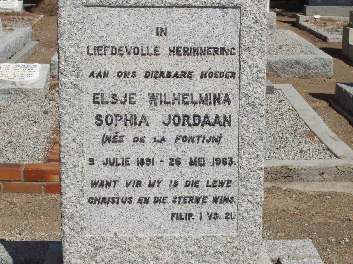 JORDAAN Elsje Wilhelmina Sophia nee DE LA FONTIJN 1891-1963