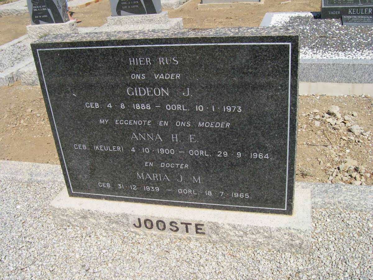 JOOSTE Gideon J. 1888-1973 :: JOOSTE Anna H.E. nee KEULER 1900-1964 :: JOOSTE Maria J.M. 1939-1965