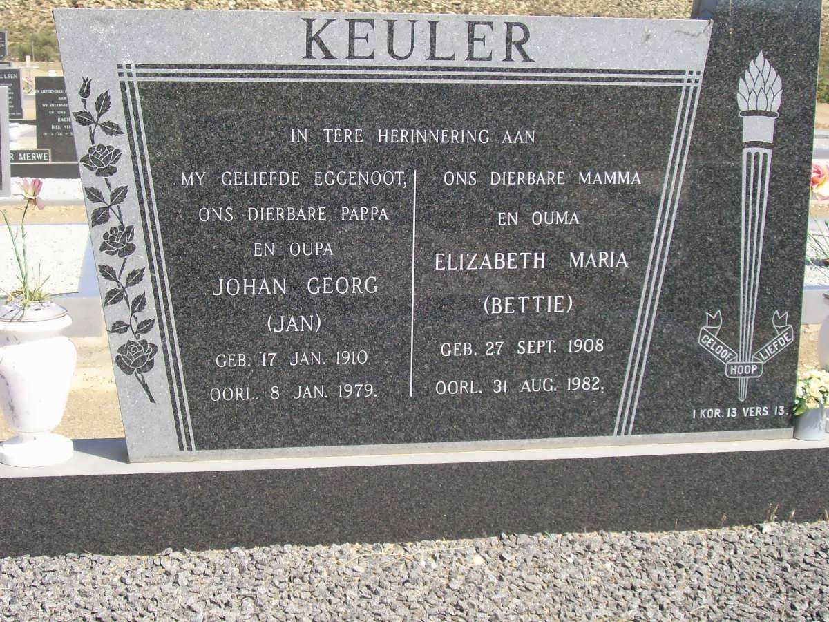 KEULER Johan Georg 1910-1979 &amp; Elizabeth Maria 1908-1982