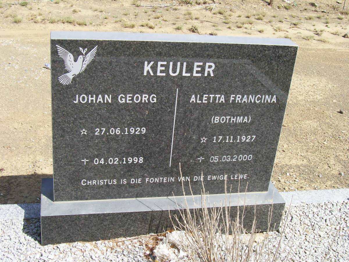 KEULER Johan Georg 1929-1998 &amp; Aletta Francina BOTHMA 1927-2000