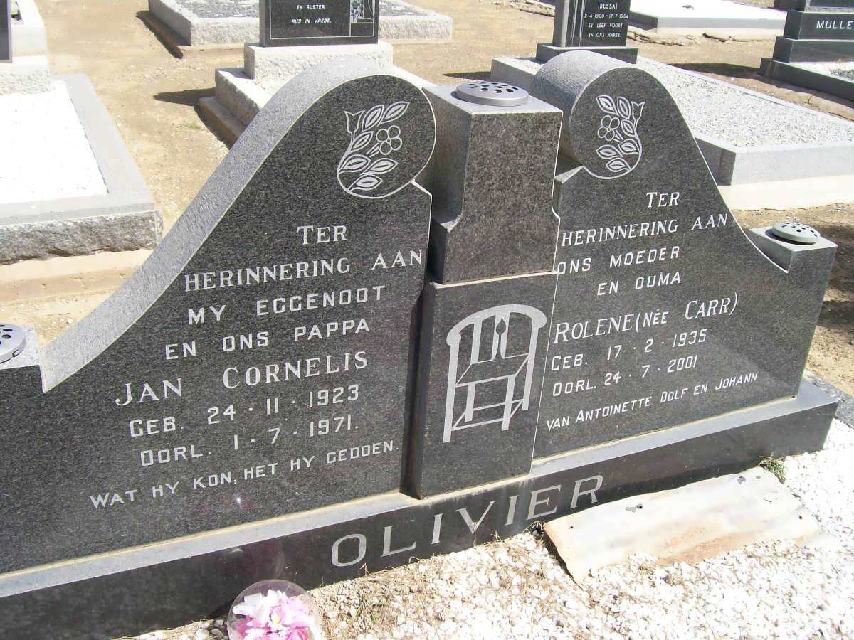 OLIVIER Jan Cornelis 1923-1971 &amp; Rolene CARR 1935-2001