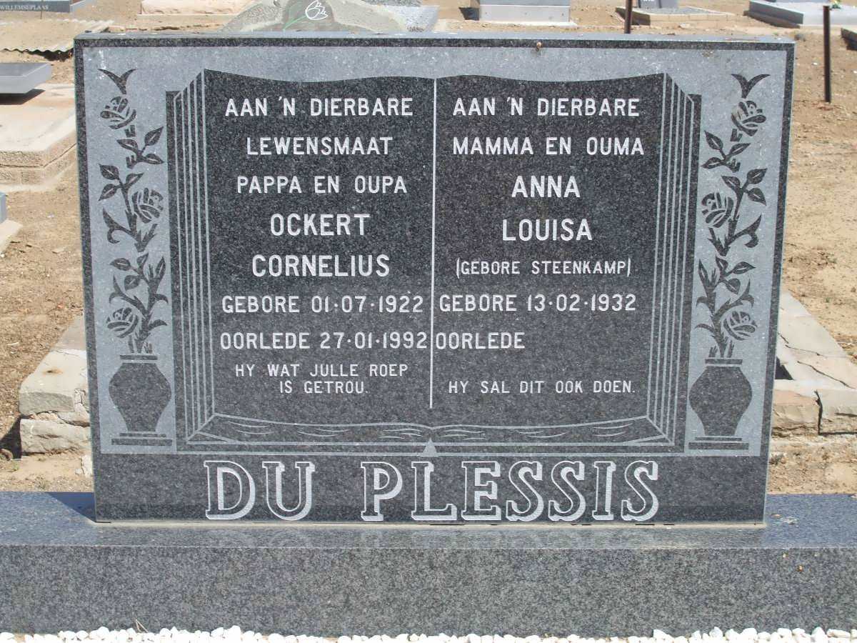 PLESSIS Ockert Cornelius, du 1922-1992 &amp; Anna LOUISA STEENKAMP 1932-