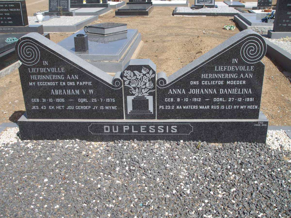 PLESSIS Abraham V.W., du 1906-1975 &amp; Anna Johanna Danielina 1912-1991