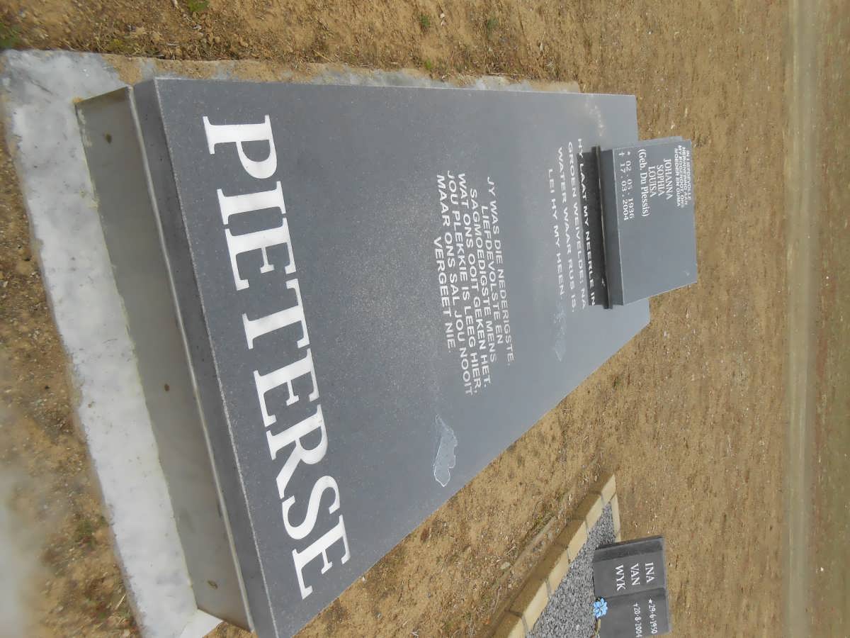PIETERSE Johanna Sophia Louisa nee DU PLESSIS 1936-2004