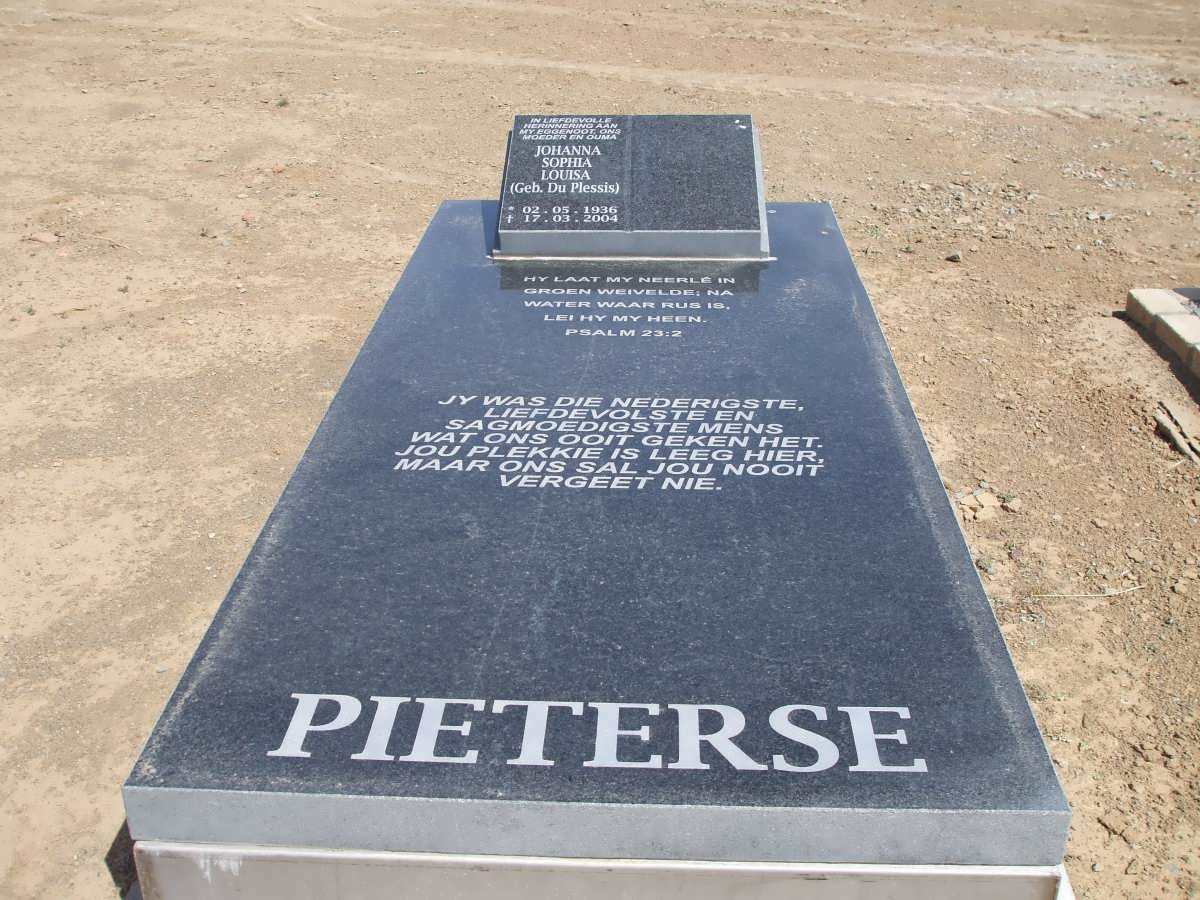PIETERSE Johanna Sophia Louisa nee DU PLESSIS 1936-2004