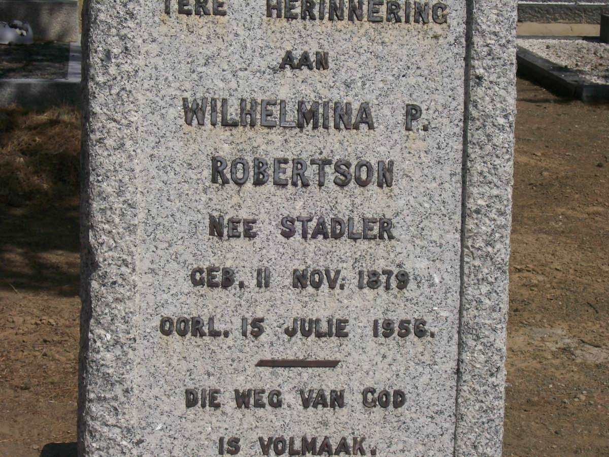 ROBERTSON Wilhelmina P. nee STADLER 1879-1956
