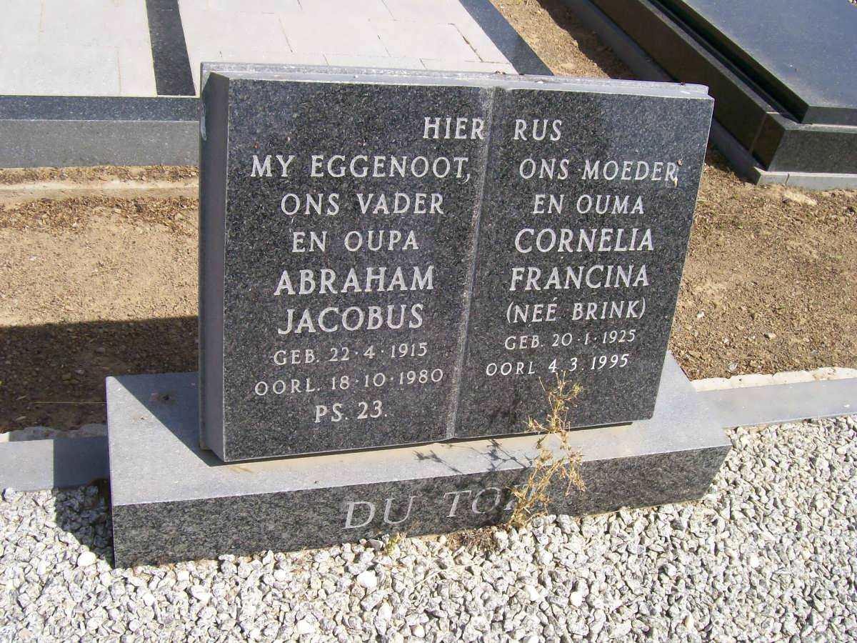 TOIT Abraham Jacobus, du 1915-1980 &amp; Cornelia Francina BRINK 1925-1995