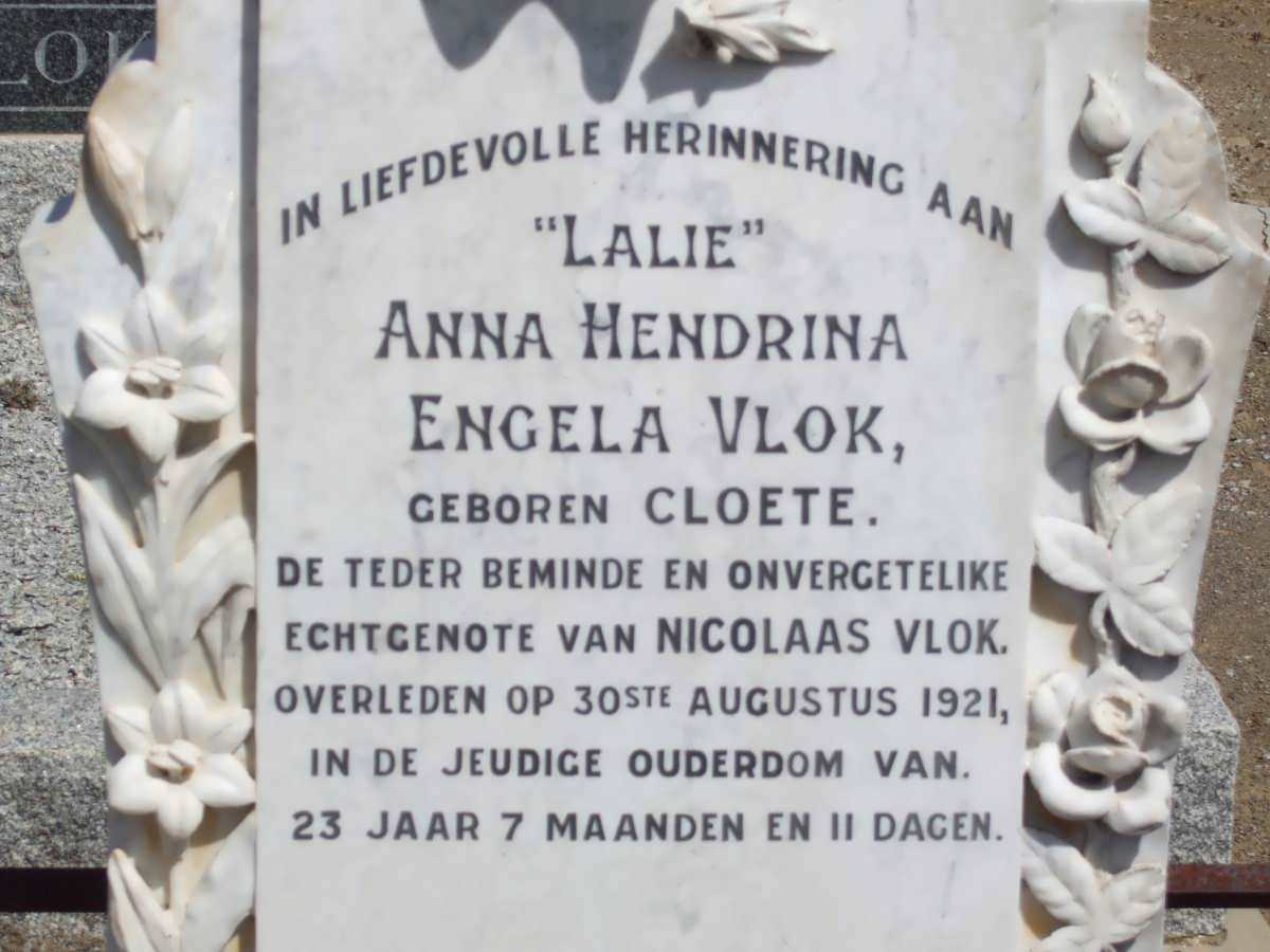 VLOK Anna Hendrina Engela nee CLOETE -1921