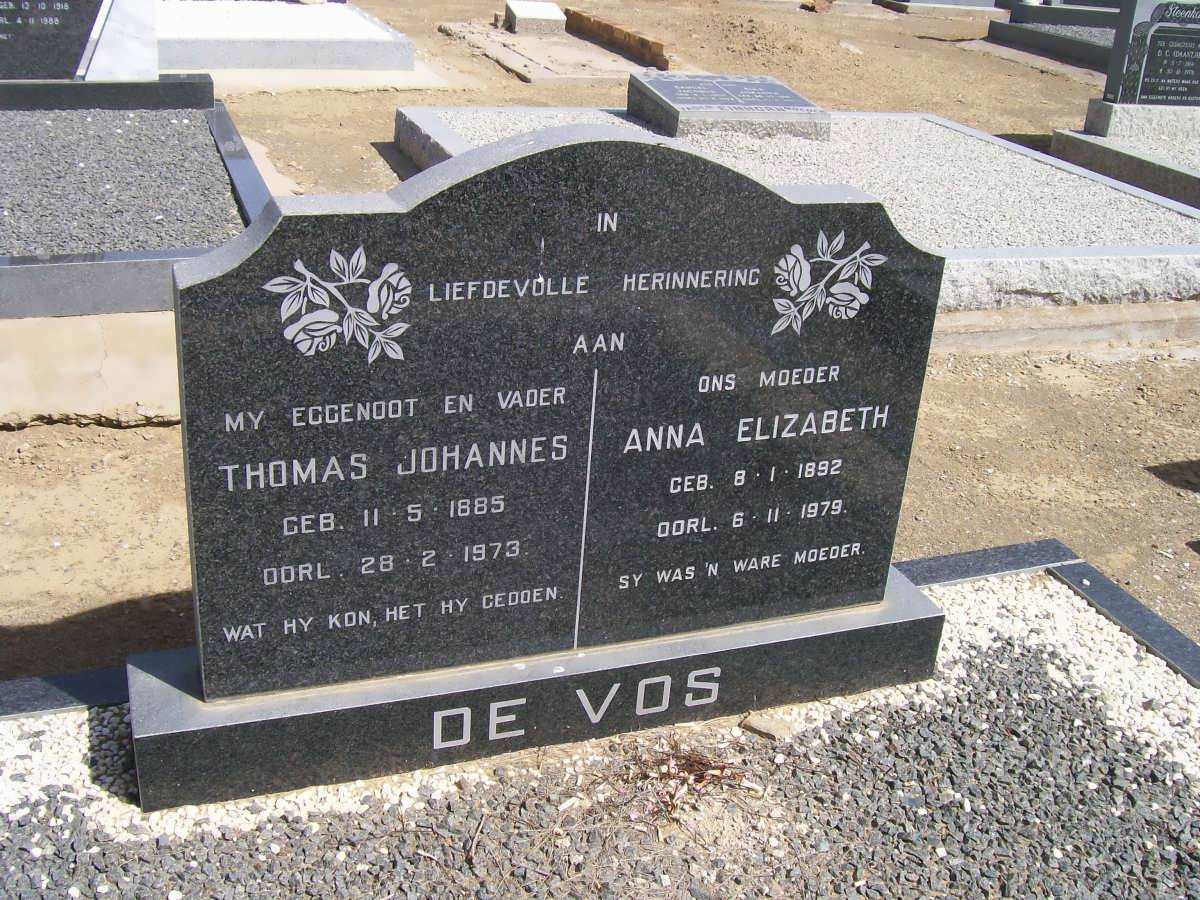 VOS Thomas Johannes, de 1885-1973 &amp; Anna Elizabeth 1892-1979