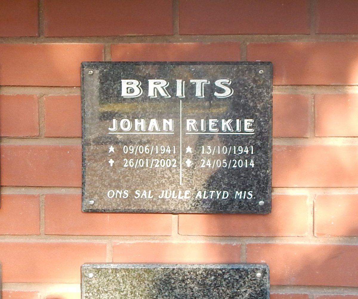 BRITS Johan 1941-2002 &amp; Riekie 1941-2014