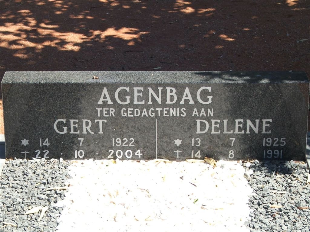 AGENBAG Gert 1922-2004 &amp; Delene 1925-1991