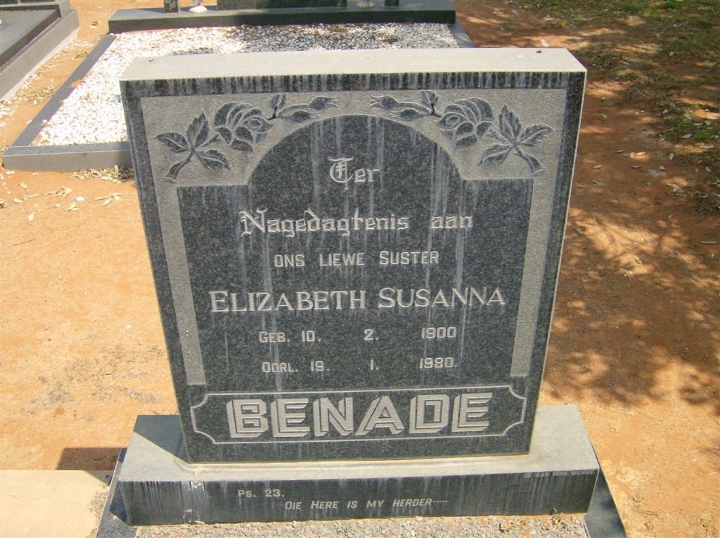 BENADE Elizabeth Susanna 1900-1980