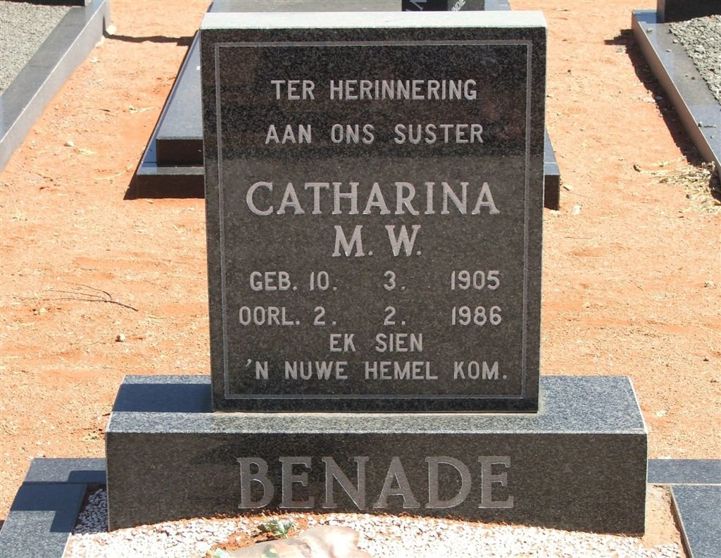 BENADE Catharina M.W. 1905-1986