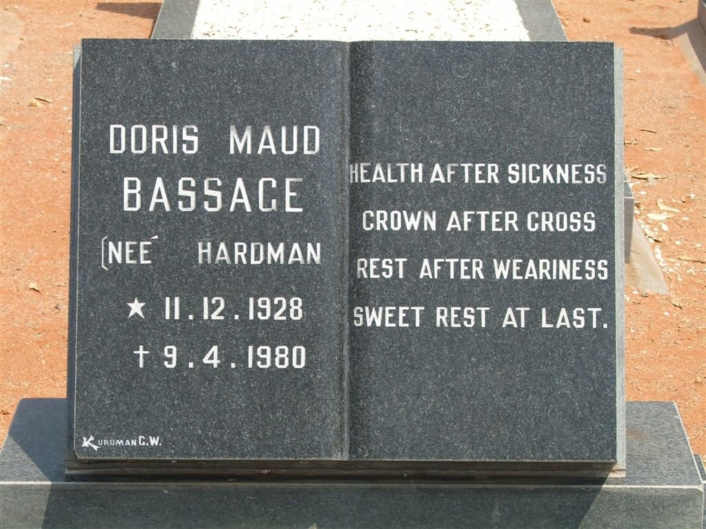 BASSAGE Doris Maud nee HARDMAN 1928-1980