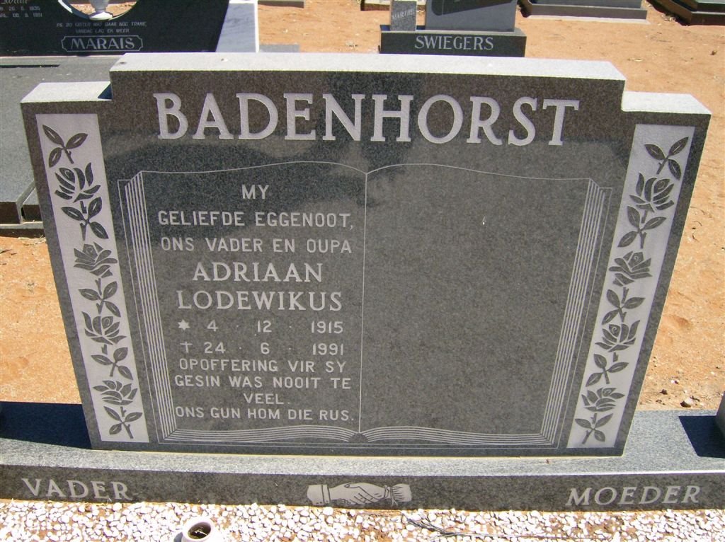 BADENHORST Adriaan Lodewikus 1915-1991