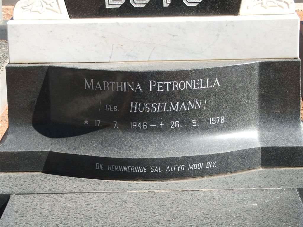BUYS Marthina Petronella nee HUSSELMANN 1946-1978