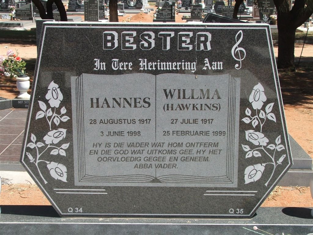 BESTER Hannes 1917-1998 &amp; Willma HAWKINS 1917-1999