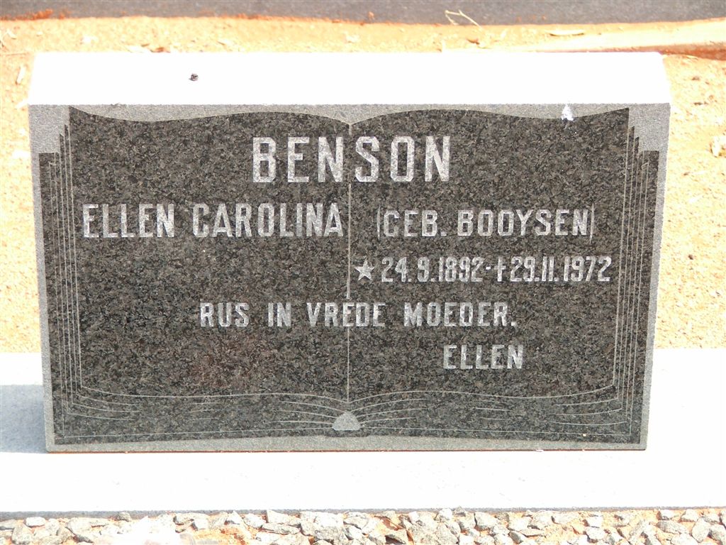 BENSON Ellen Carolina nee BOOYSEN 1892-1972