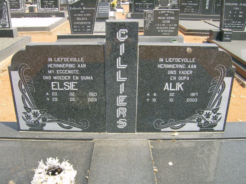 CILLIERS Alik 1917-2003 &amp; Elsie 1921-2001