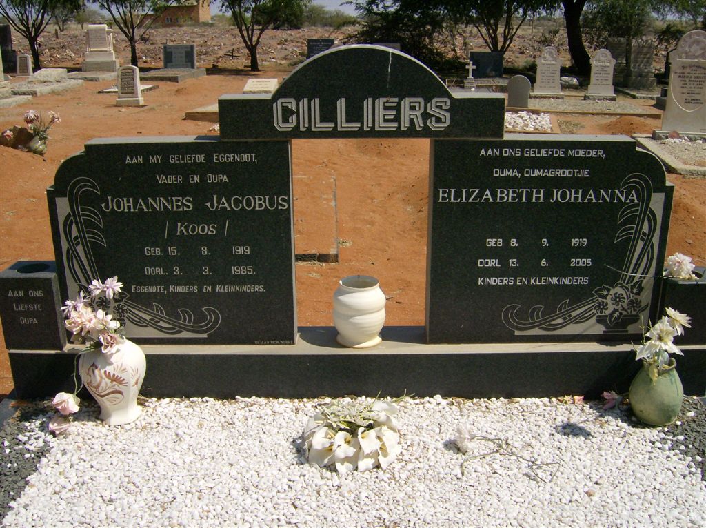 CILLIERS Johannes Jacobus 1919-1985 &amp; Elizabeth Johanna 1919-2005