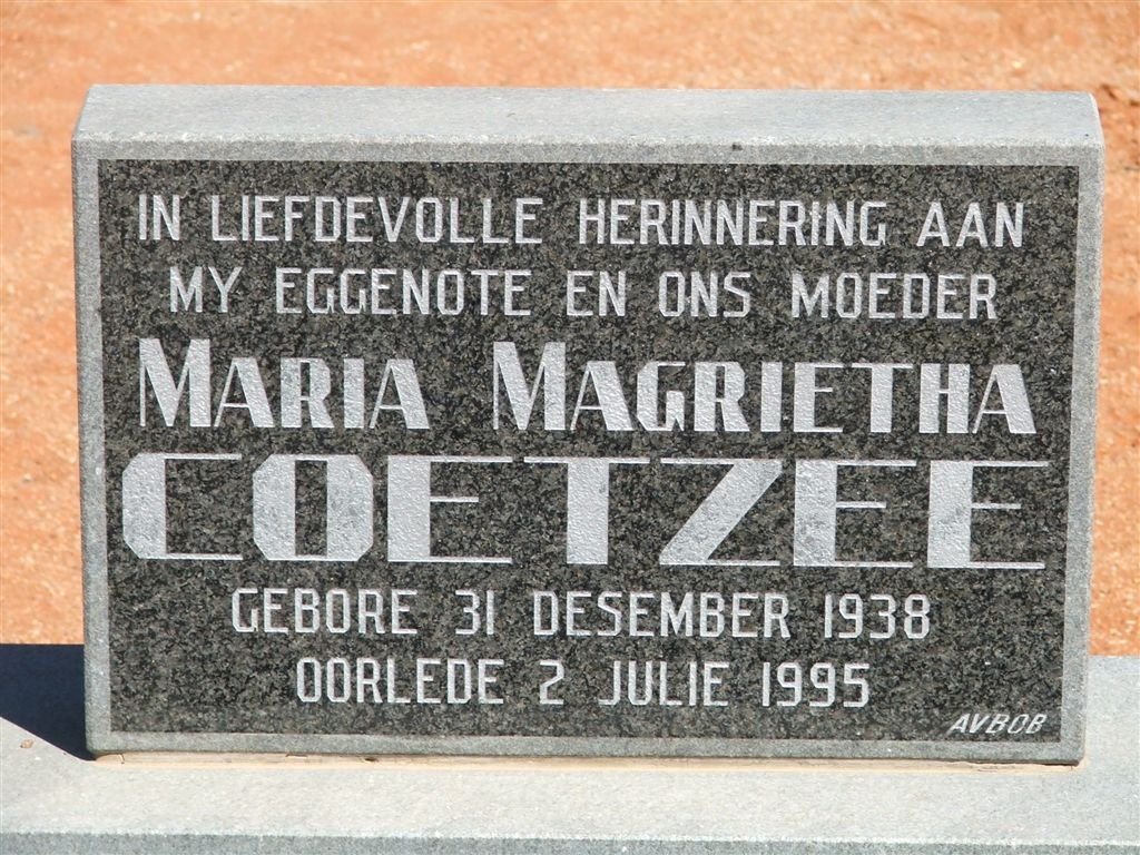 COETZEE Maria Magrietha 1938-1995
