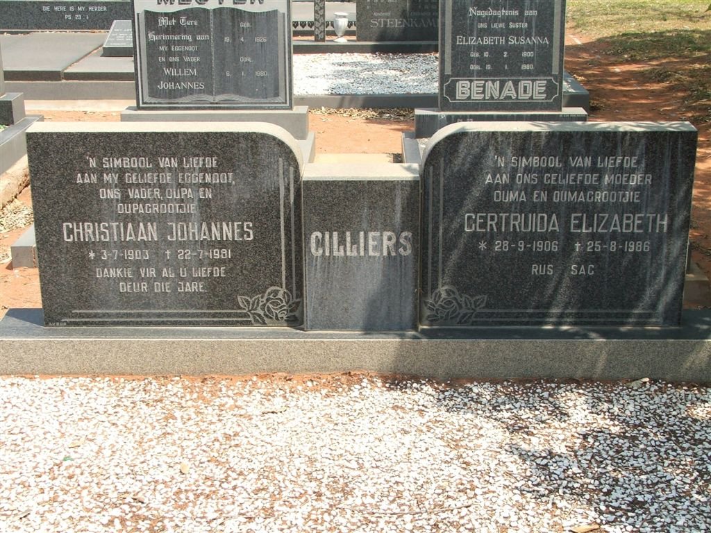 CILLIERS Christiaan Johannes 1903-1981 &amp; Gertruida Elizabeth 1906-1986