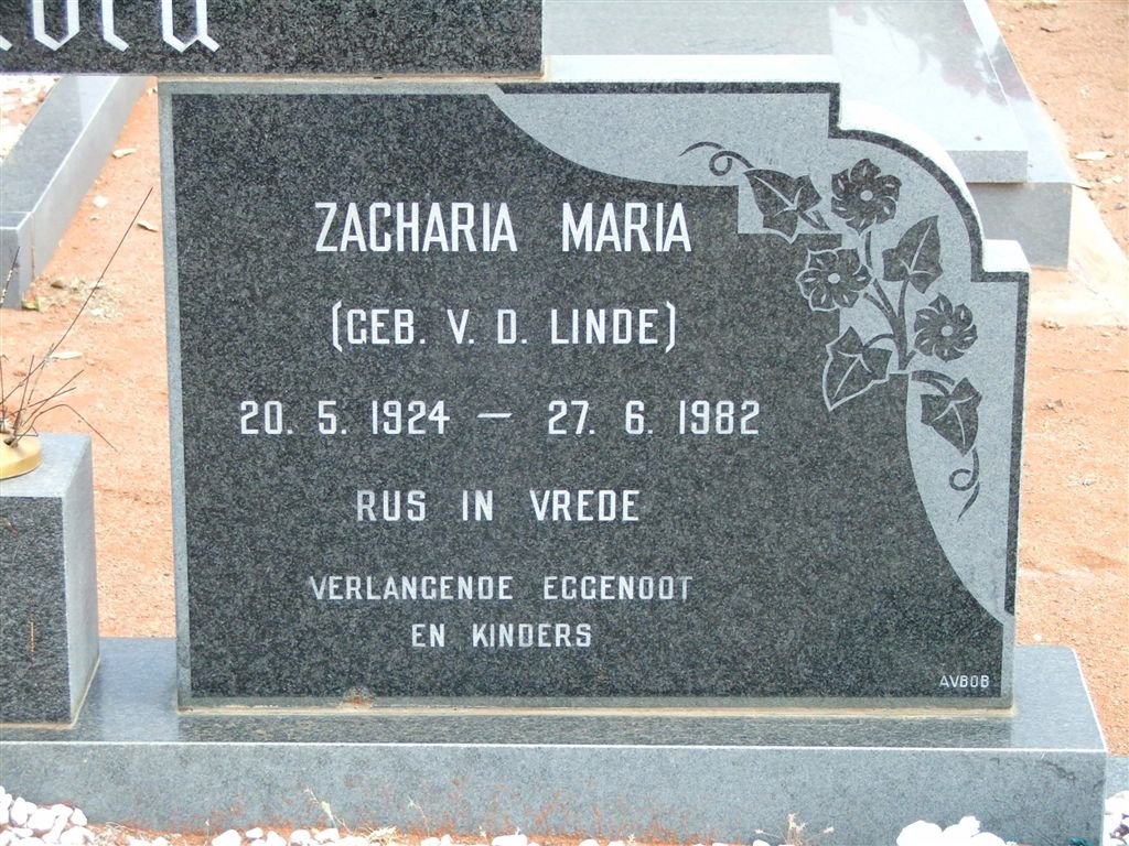 CRAFFORD Zacharia Maria nee V.D.LINDE 1924-1982