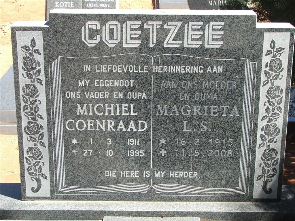 COETZEE Michiel Coenraad 1911-1995 &amp; Magrieta L.S. 1915-2008