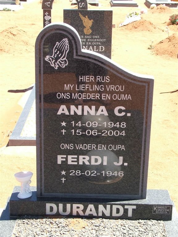 DURANDT Ferdi J. 1946-  &amp; Anna C. 1948-2004