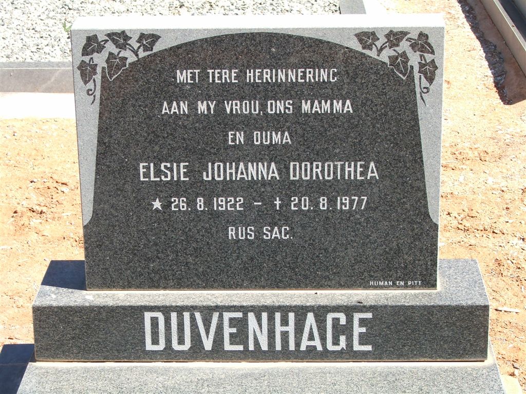 DUVENHAGE Elsie Johanna Dorothea 1922-1977