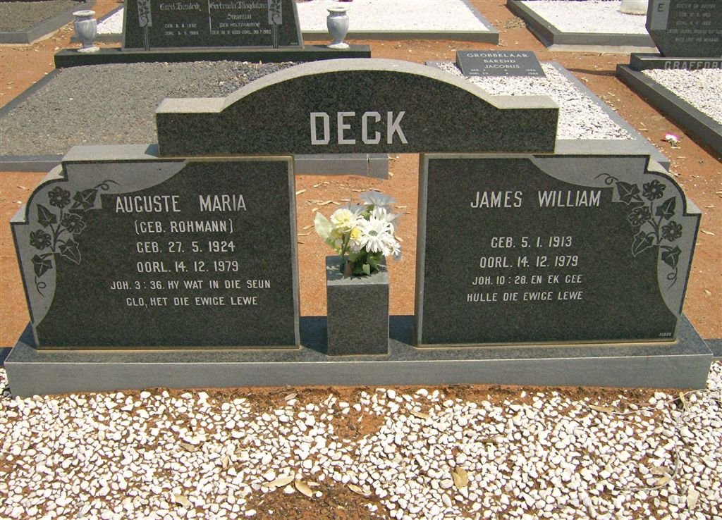 DECK James William 1913-1979 &amp; Auguste Maria ROHMANN 1924-1979