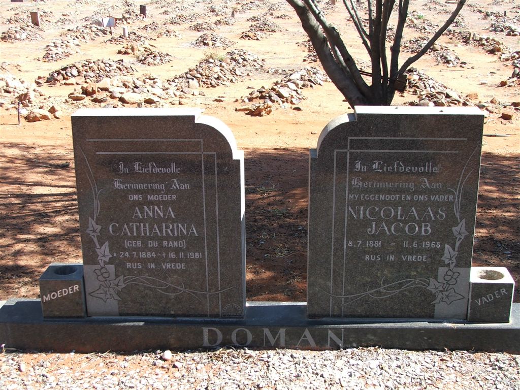 DOMAN Nicolaas Jacob 1881-1968 &amp; Anna Catharina DU RAND 1884-1981