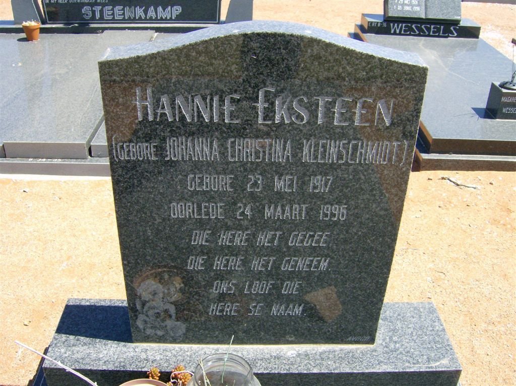 EKSTEEN Johanna Christina nee KLEINSCHMIDT 1917-1996