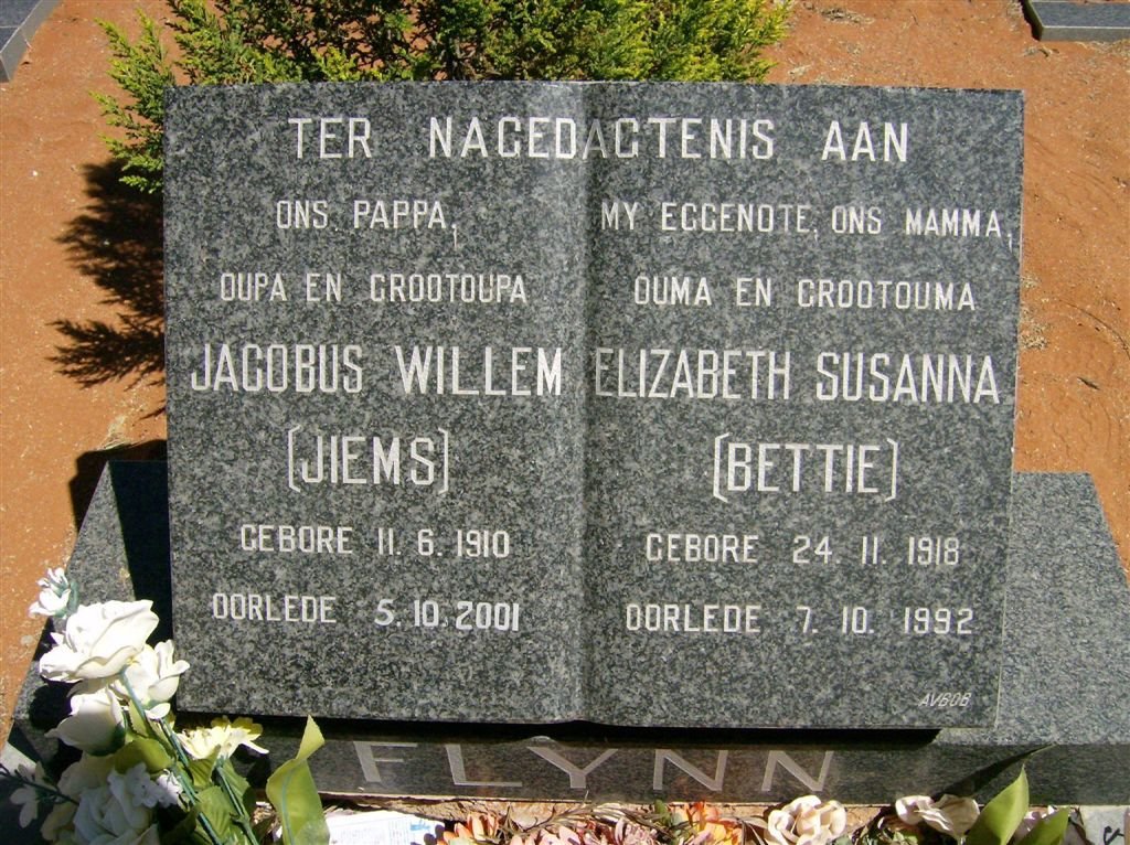 FLYNN Jacobus Willem 1910-2001 &amp; Elizabeth Susanna 1918-1992