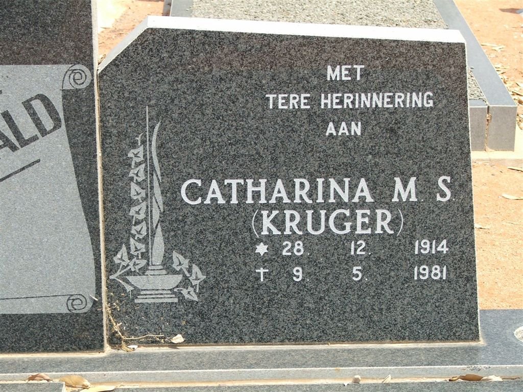FITZGERALD Catharina M.S. nee KRUGER 1914-1981