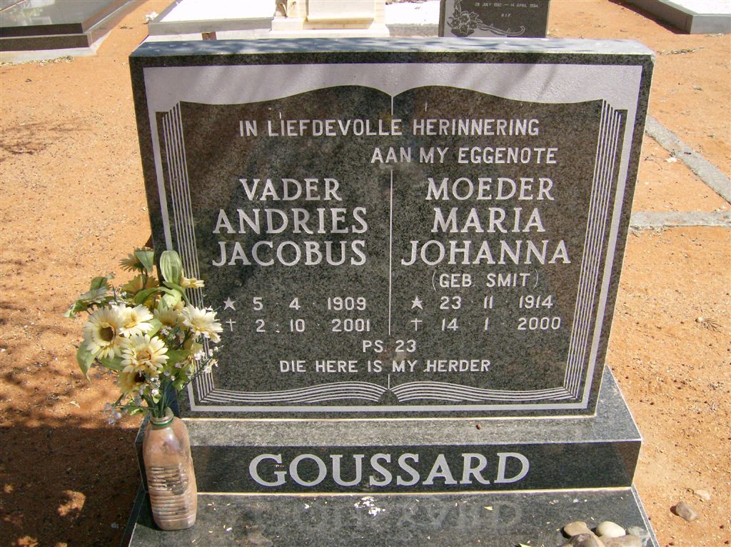 GOUSSARD Andries Jacobus 1909-2001 &amp; Maria Johanna SMIT 1914-2000