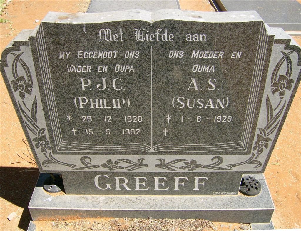 GREEFF P.J.C. 1920-1992 &amp; A.D. 1928-