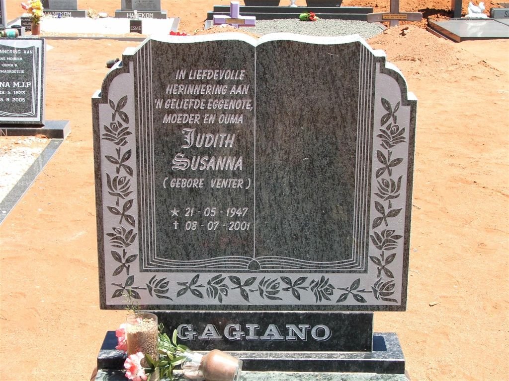 GAGIANO Judith Susanna nee VENTER 1947-2001