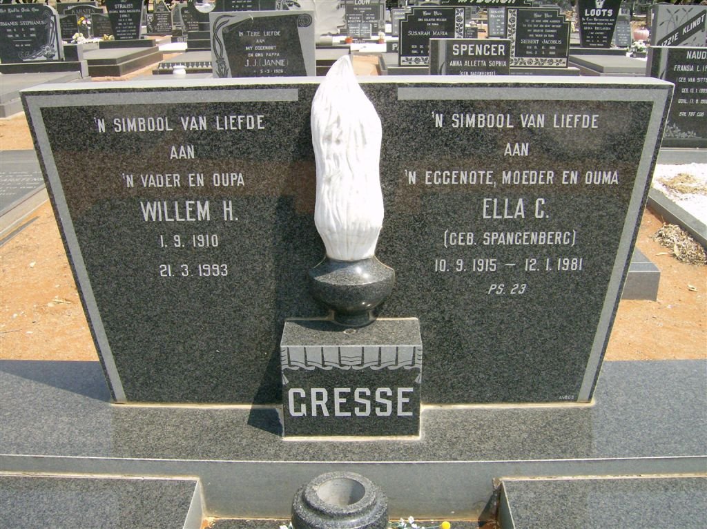 GRESSE Willem H. 1910-1993 &amp; Ella C. SPANGENBERG 1915-1981