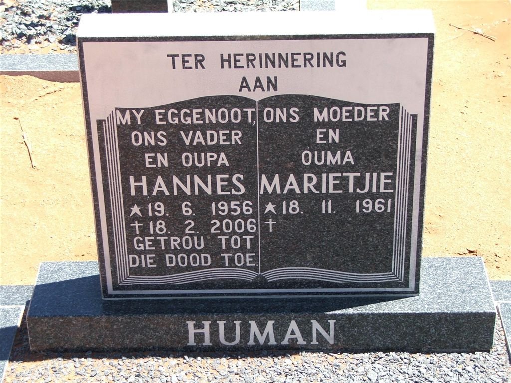 HUMAN Hannes 1956-2006 &amp; Marietjie 1961-