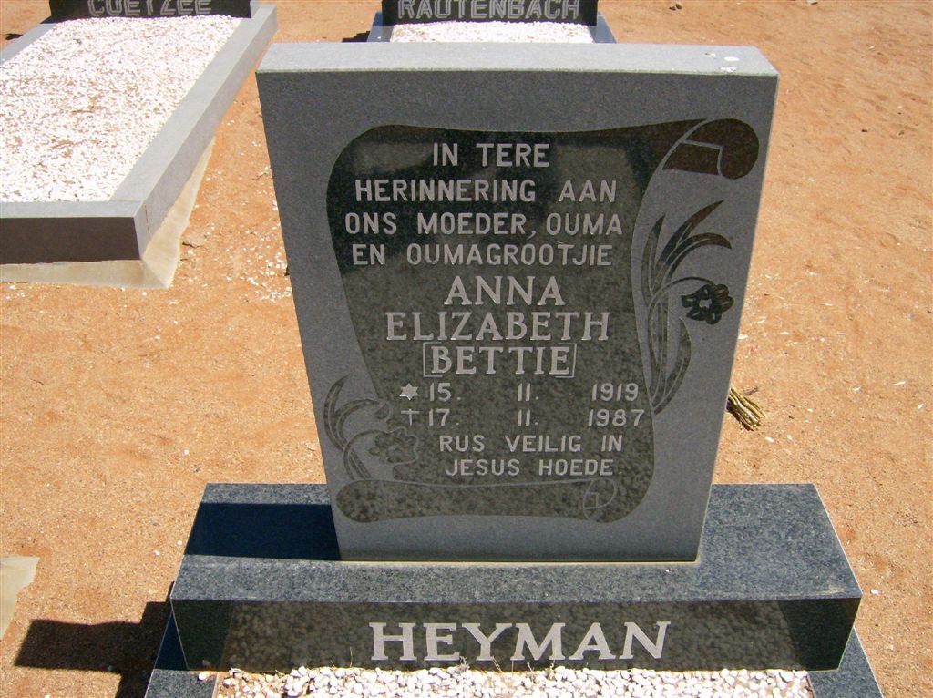 HEYMAN Anna Elizabeth 1919-1987