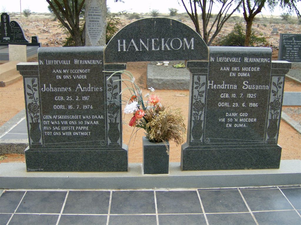 HANEKOM Johannes Andries 1917-1974 &amp; Hendrina Susanna 1925-1986