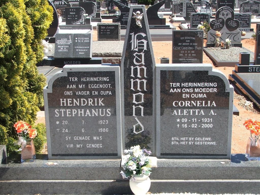 HAMMOND Hendrik Stephanus 1923-1986 &amp; Cornelia Aletta A. 1931-2000