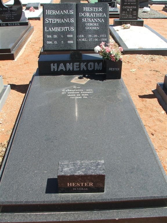 HANEKOM Hermanus Stephanus Lambertus 1908-1986 &amp; Hester Dorathea Susanna GOOSEN 1915-1998