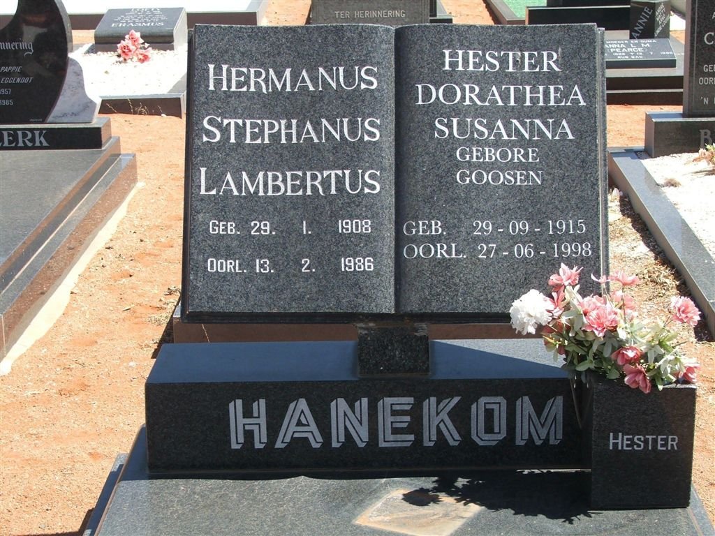 HANEKOM Hermanus Stephanus Lambertus 1908-1986 &amp; Hester Dorathea Susanna GOOSEN 1915-1998