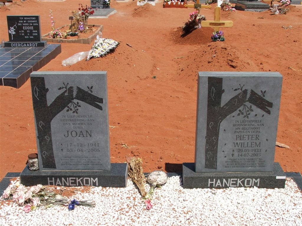 HANEKOM Pieter Willem 1933-2003 &amp; Joan 1941-2005