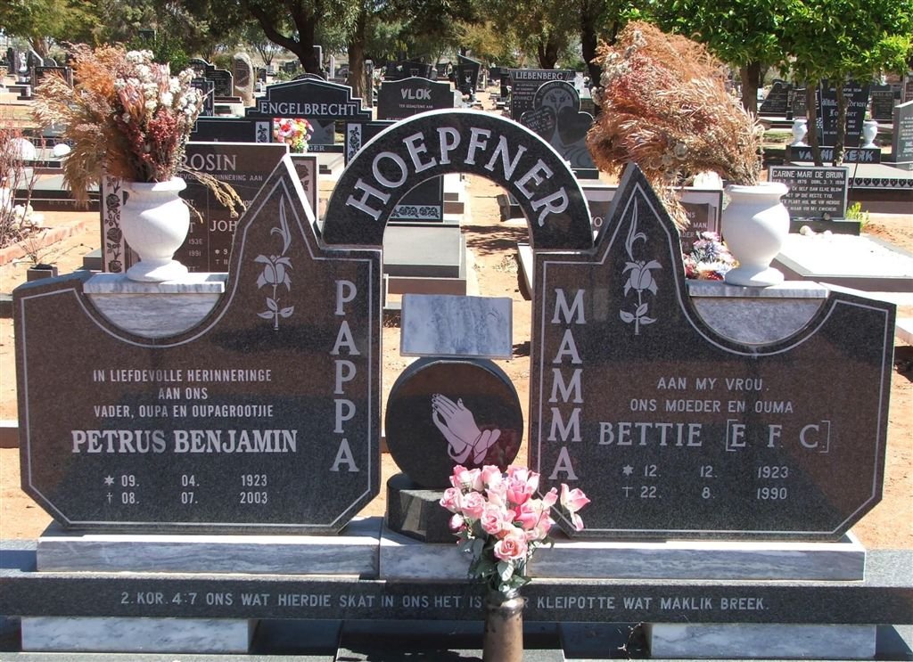 HOEPFNER Petrus Benjamin 1923-2003 &amp; E.F.C. 1923-1990