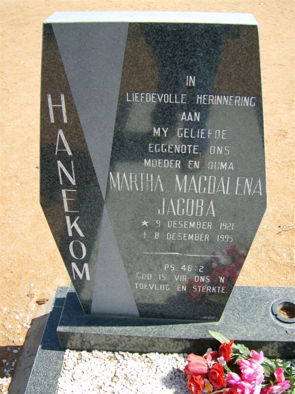 HANEKOM Martha Magdalena Jacoba 1921-1995